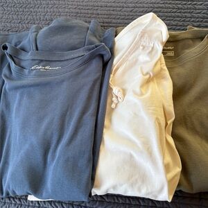 Eddie Bauer Trio: Blue, Cream, and Green Tees